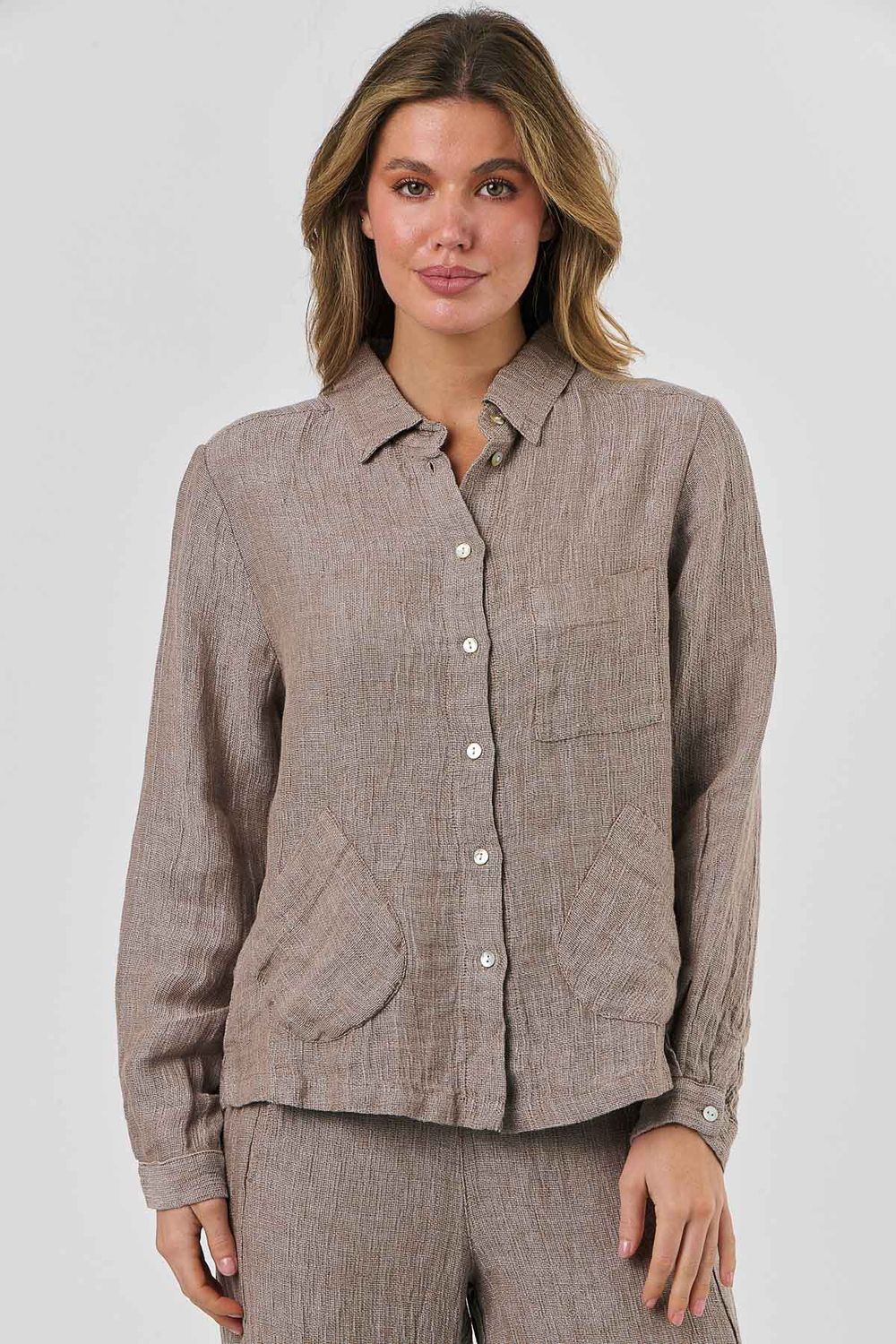 SASHA BUTTON TOP - TRUFFLE