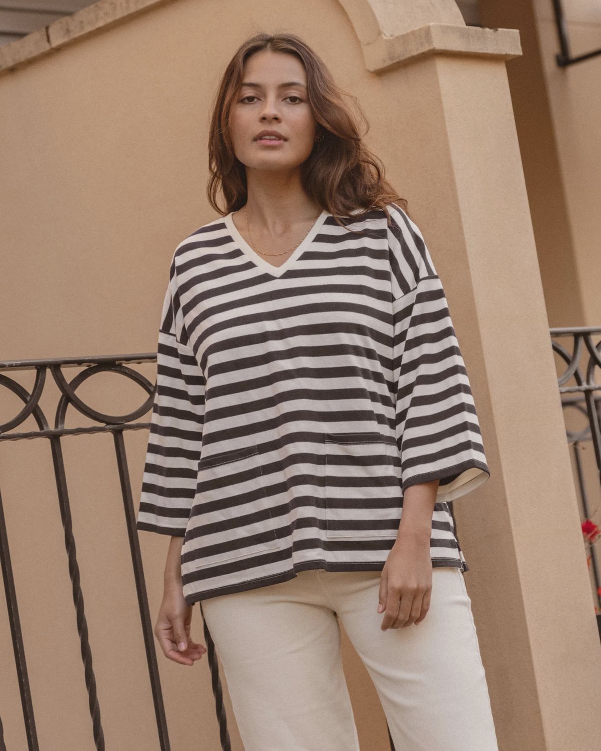RAVEN TOP - NAVY CRM STRIPE