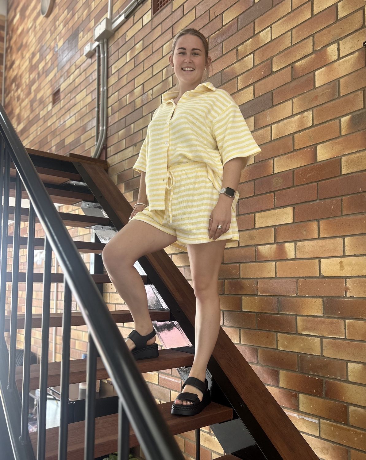 YELLOW STRIPE SHORT SET - LEMON