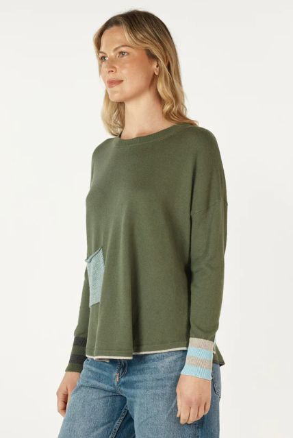 BIRDSEYE TRIM JUMPER - OLIVE