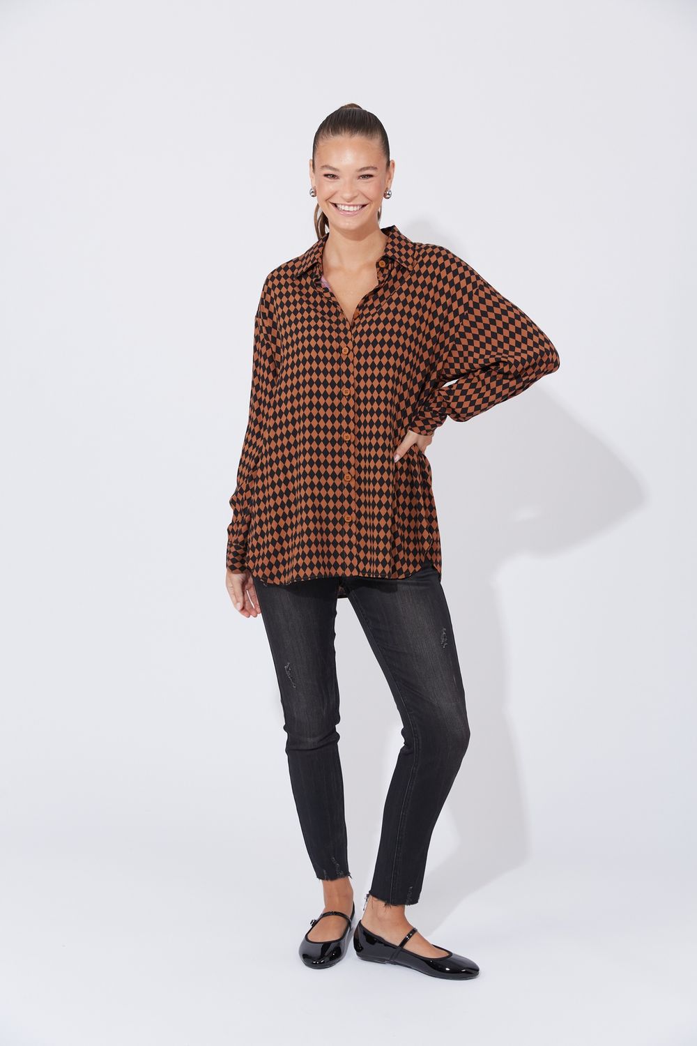 CASABLANCA BLOUSE - CHOC/BLK