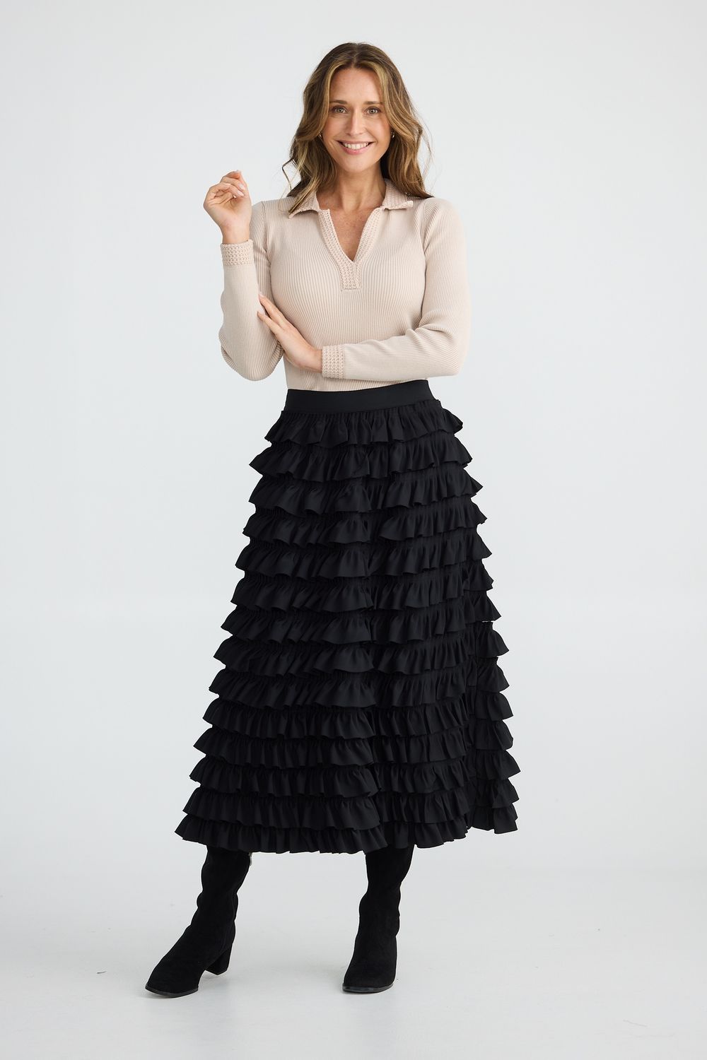 SYMPHONY TIERED/FRILL SKIRT - BLK