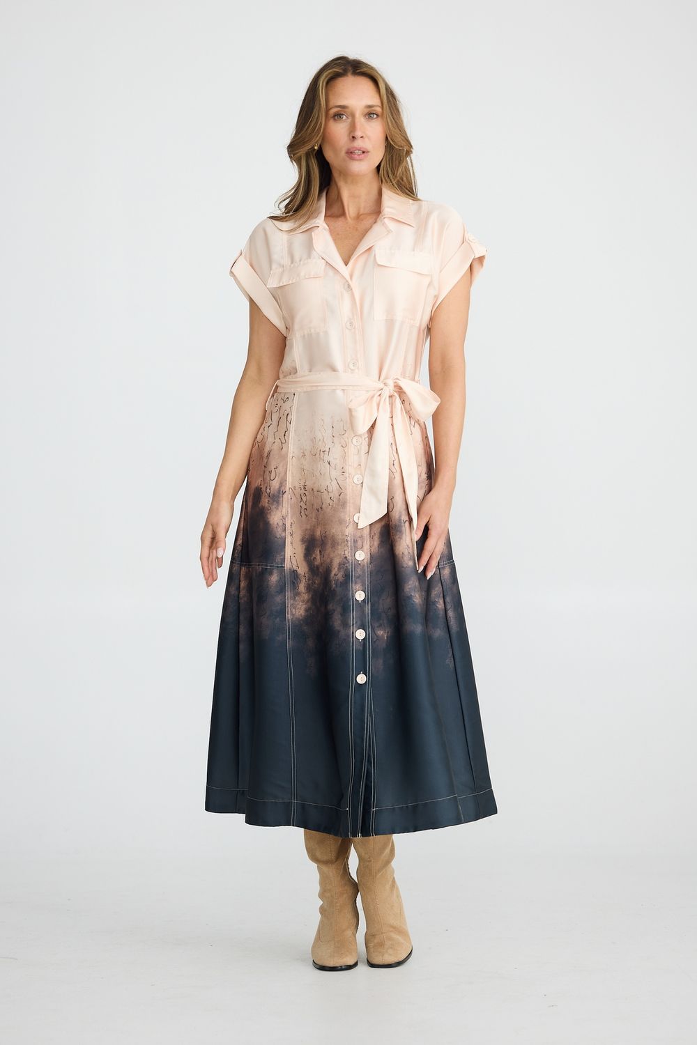 PORTIA SATIN DRESS - CALIGRAPHY