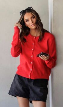 HAYWOOD KNIT CARDI - SCARLET
