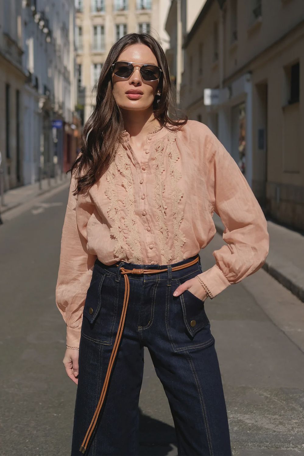 DARCY LACE RAMIE SHIRT - NUDE
