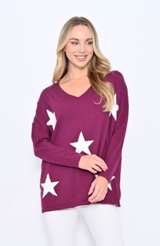 FLUFFY STAR KNIT JUMPER - PURPLE