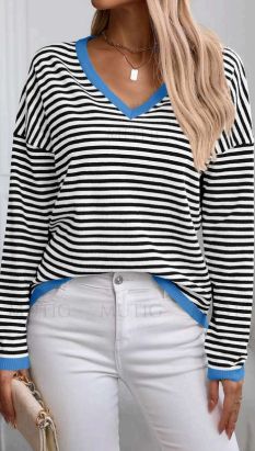 PENNY V-NECK KNIT - BLK/WHT