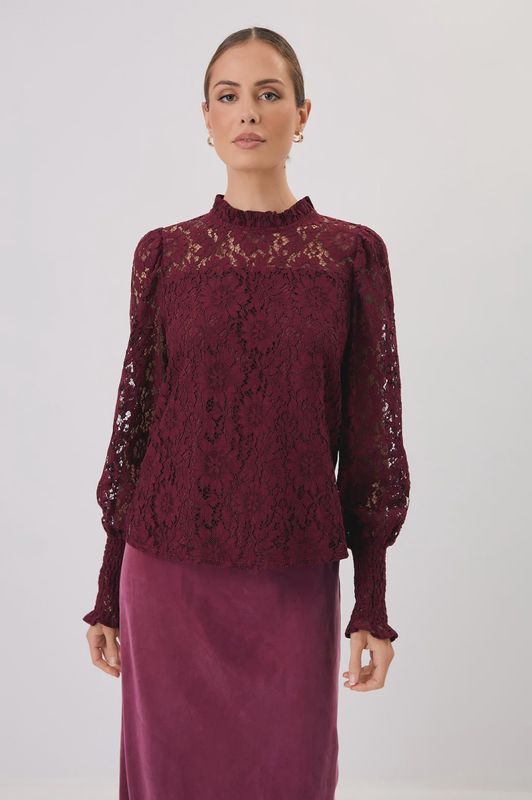 OLIVIA LACE TOP - BURGUNDY