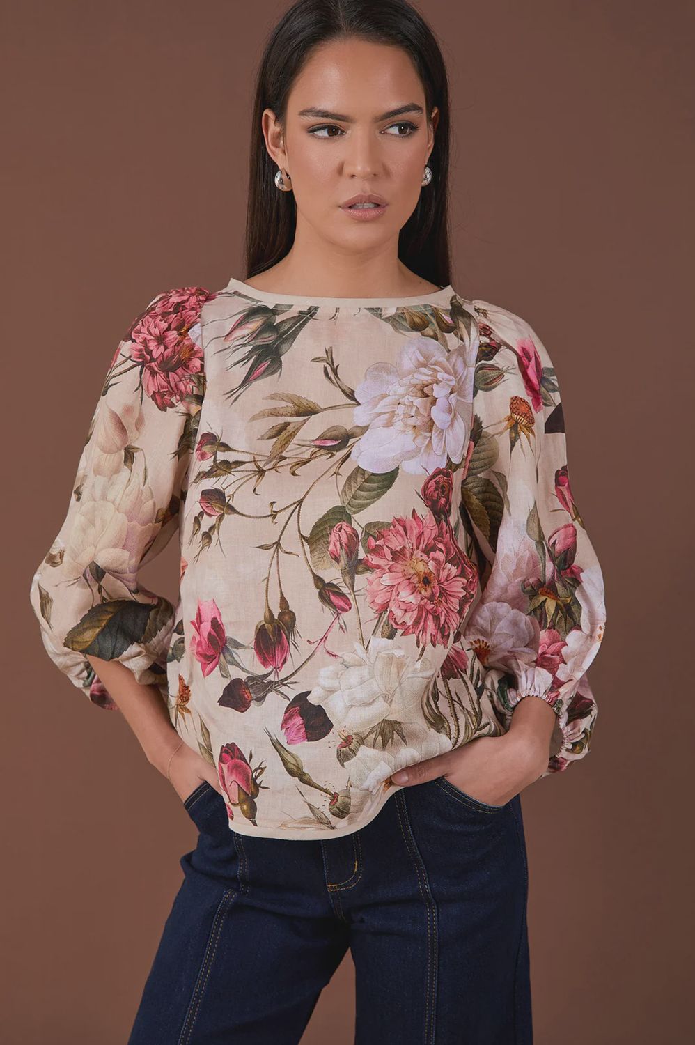 MARION LINEN TOP - FLORAL