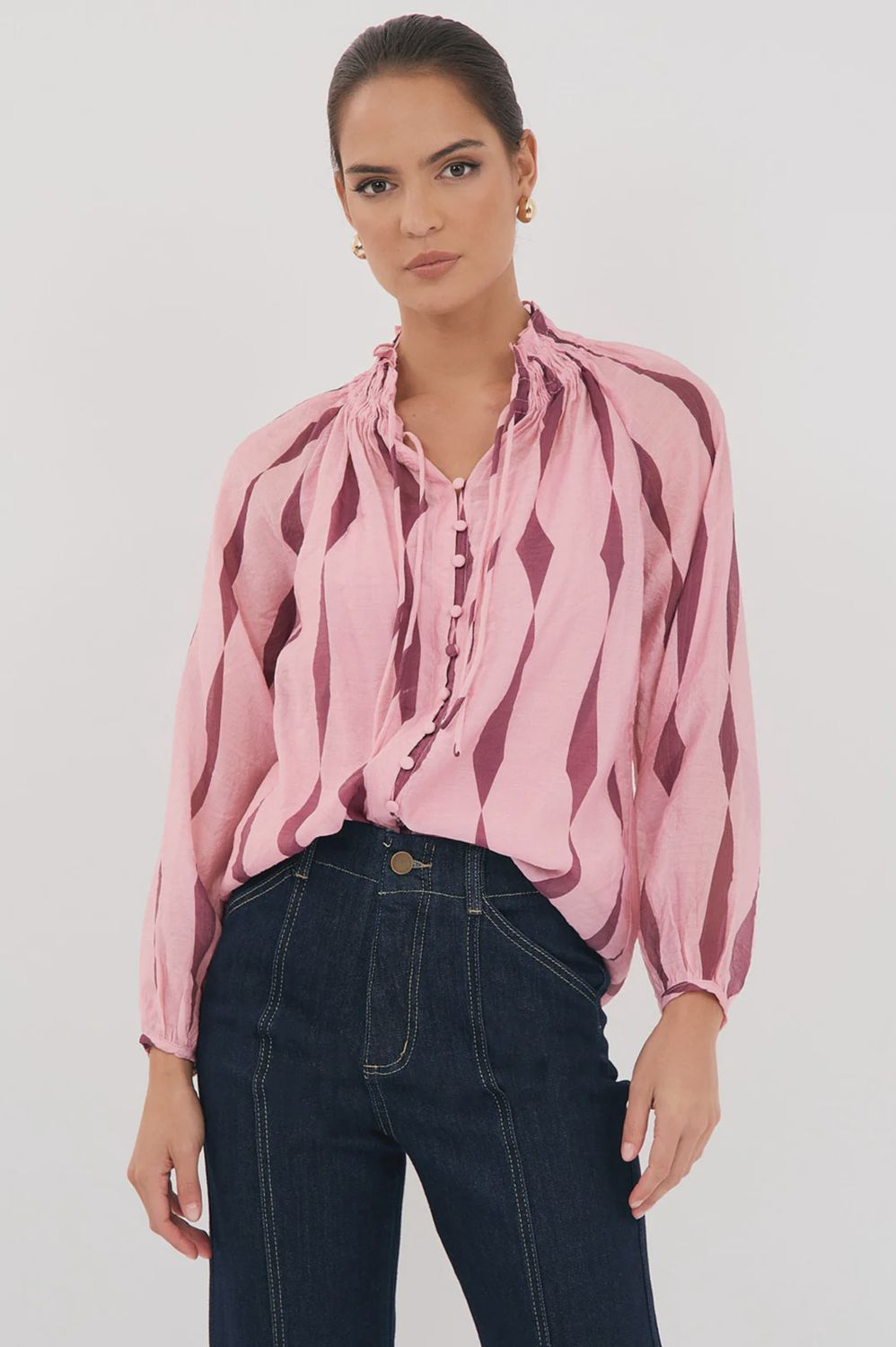 OPAL LONG SLEEVE BLOUSE - PINK/PLUM