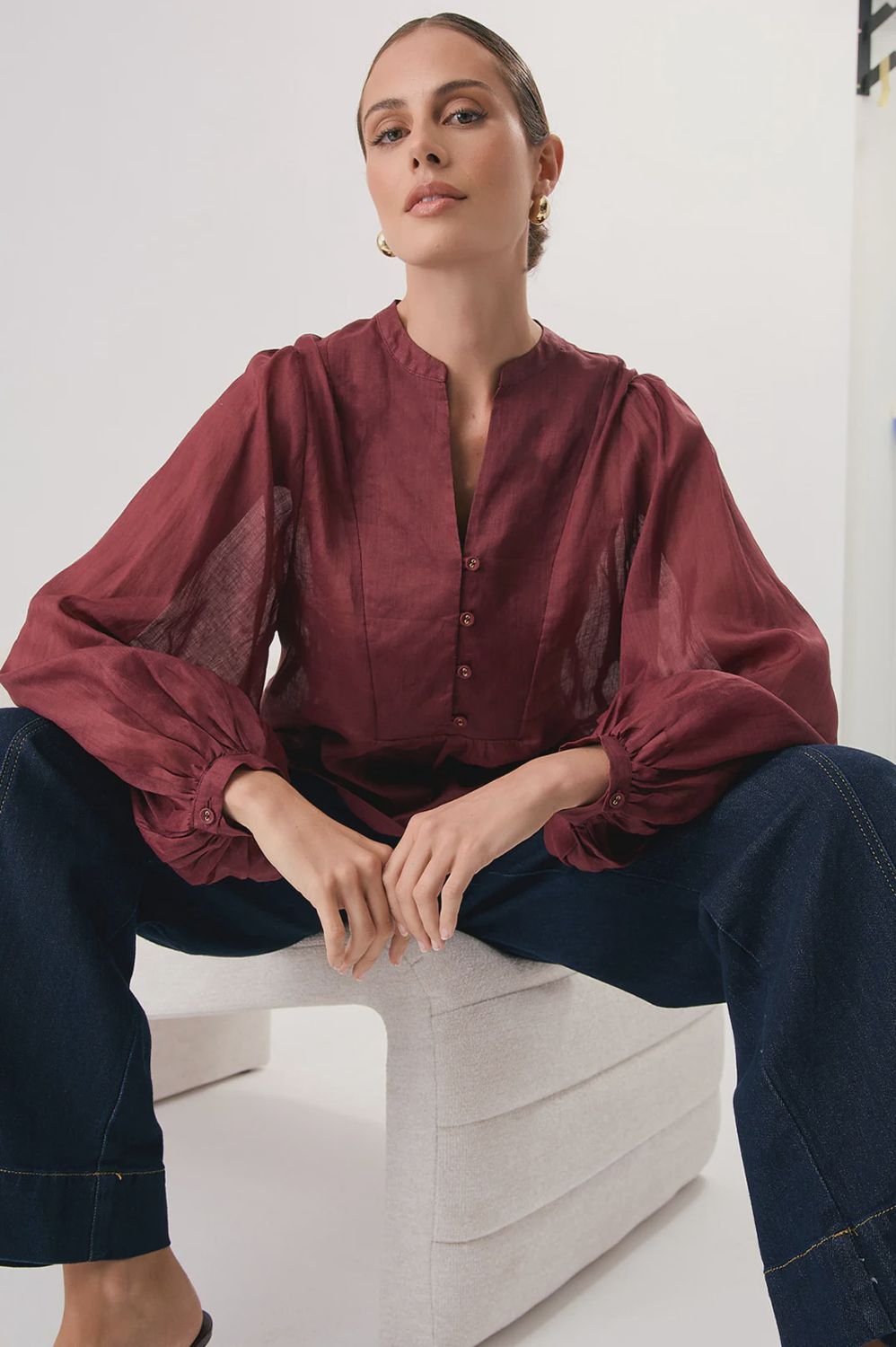 ISSY BALLOON SLEEVE BLOUSE - PLUM