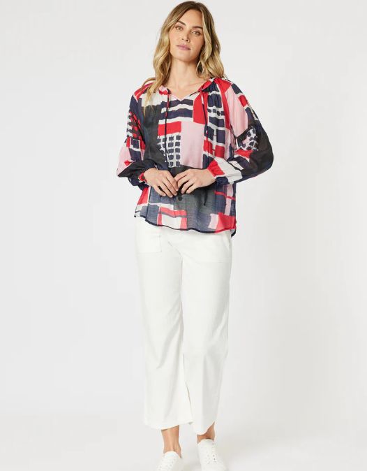 BRIGHTON LONG SLEEVE BLOUSE - NAVY/MULTI