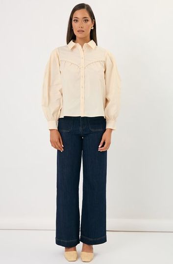 TAMARA LACE TRIMMED SHIRT - CREAM