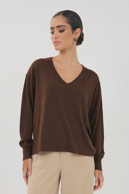 LANEY V-NECK KNIT - CHOC