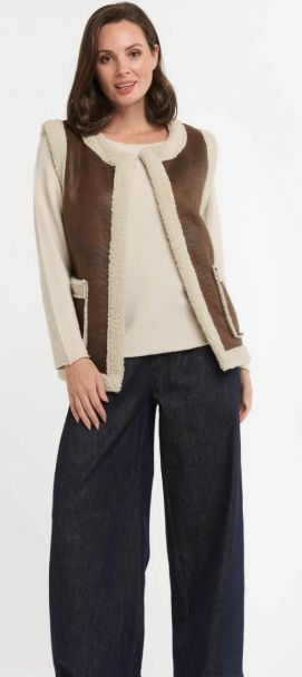 SHEARLING LINED FAUX GILET - CHOC