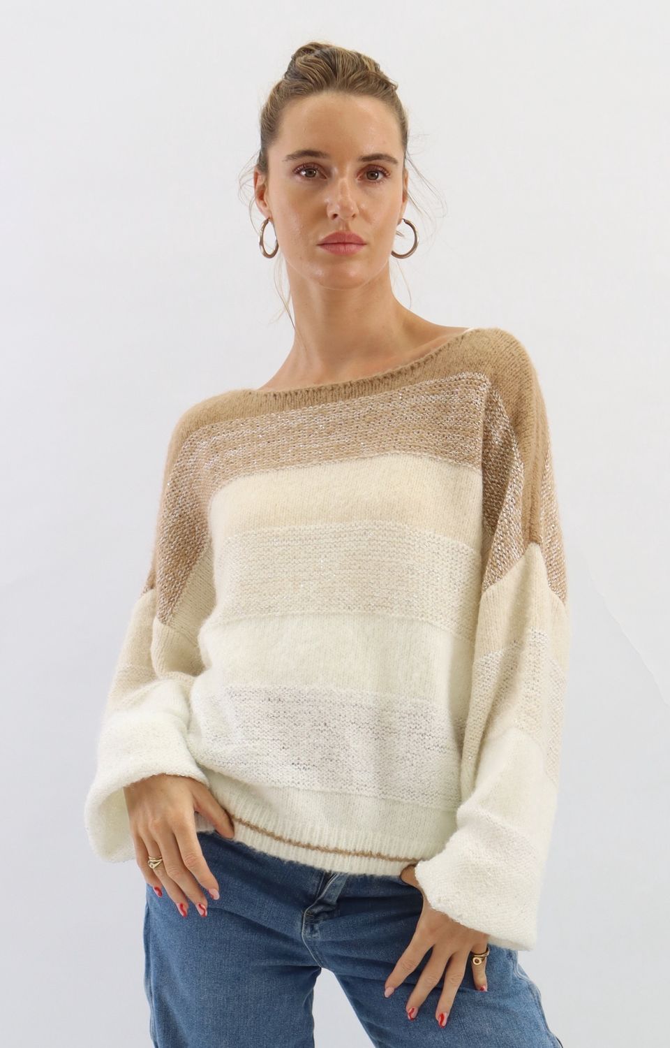 NATALIE STRIPED KNIT - BEIGE/BROWN
