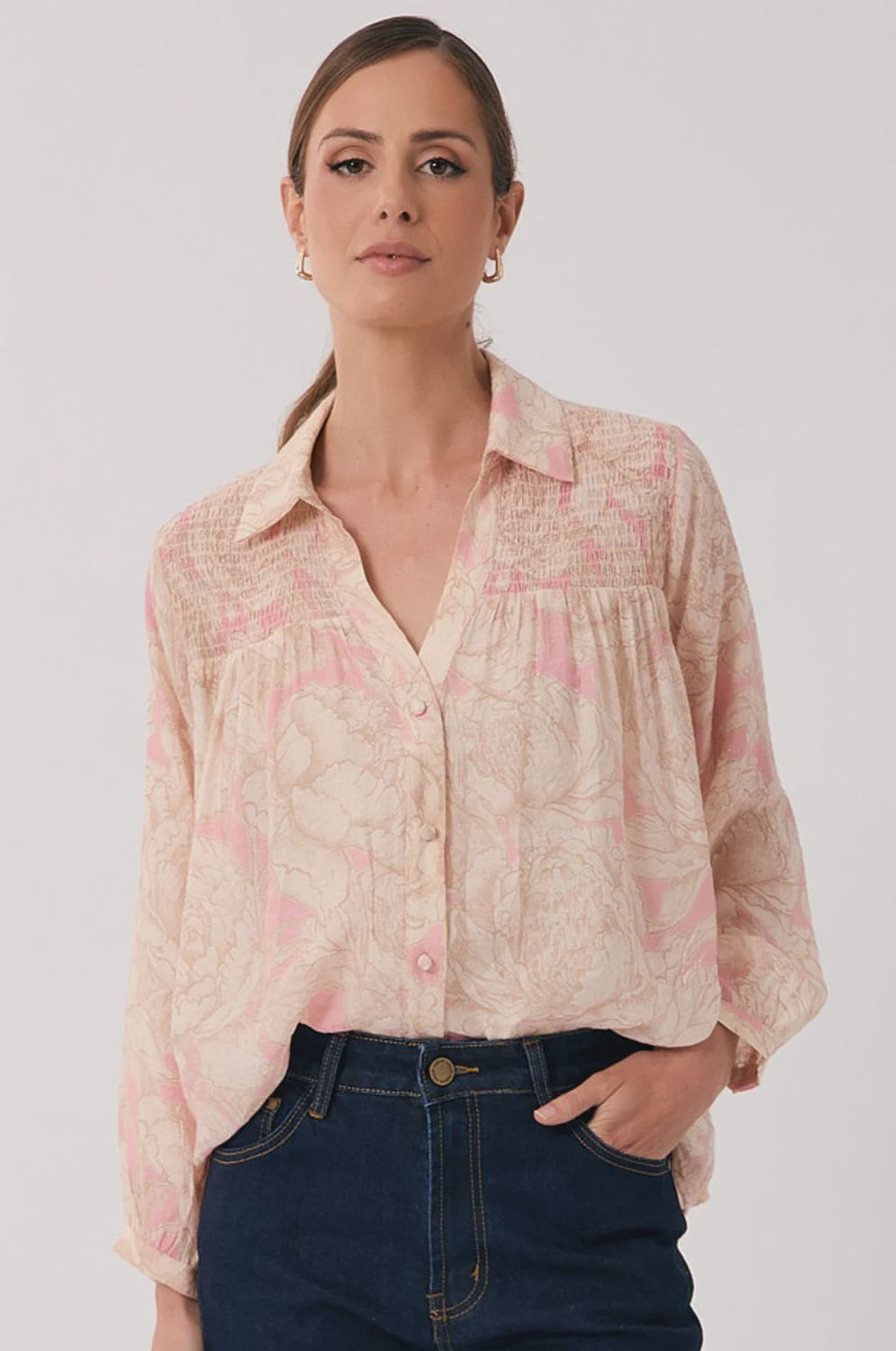 GINNY SHIRRED BLOUSE - PINK