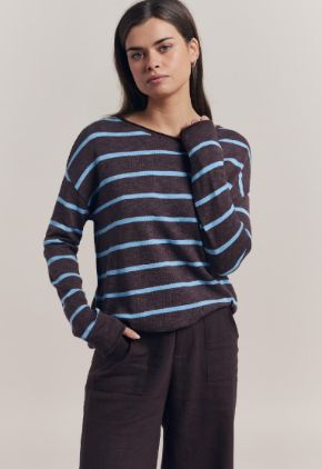 MINNIE STRIPE TOP - CHOC/BLUE