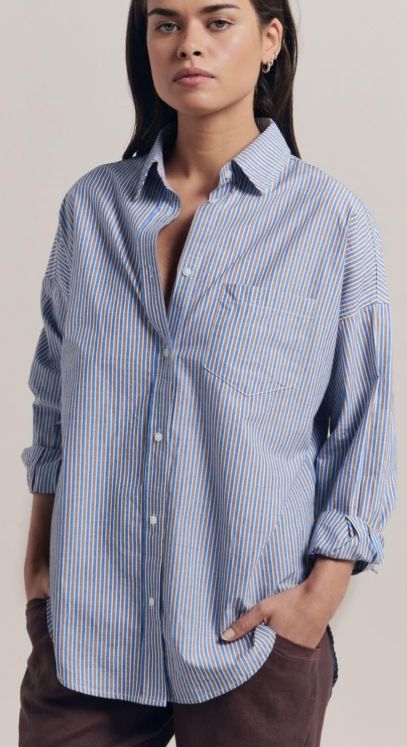 KIRA LONG SLEEVE SHIRT - RUST/STRIPE