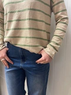 MINNIE STRIPE TOP - BEIGE/GREEN