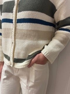 RAYA CARDIGAN - WHT/KHAKI/STRIPE