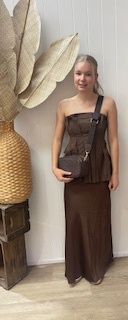 CHLOE SATIN PLEAT SET - CHOC