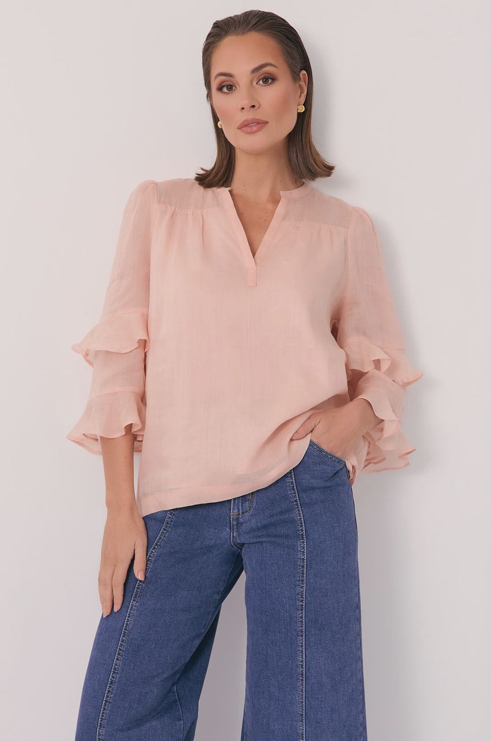 LARISSA FRILL BLOUSE - PEACH