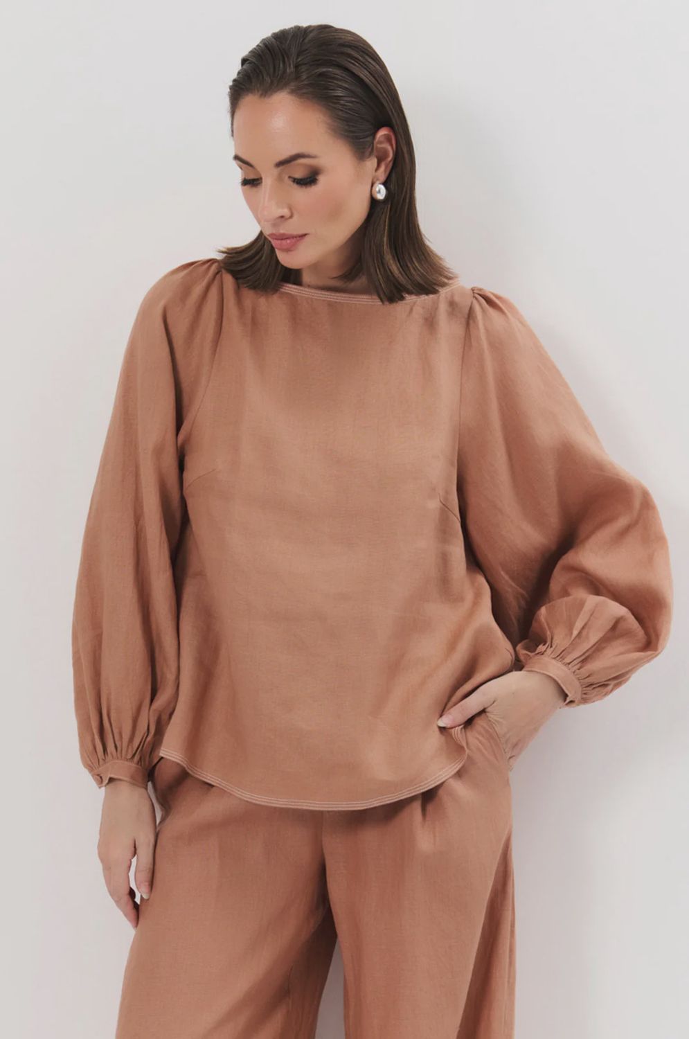 ROWE 3/4 SLEEVE BLOUSE - TAN