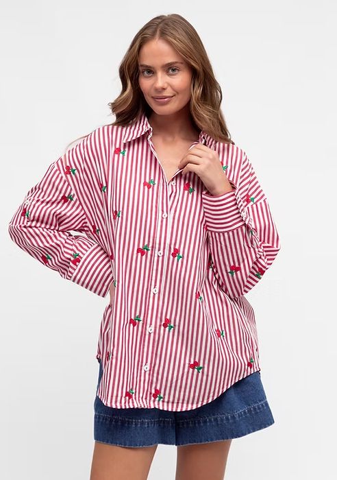 CHELSEA STRIPE SHIRT CHERRY - RED