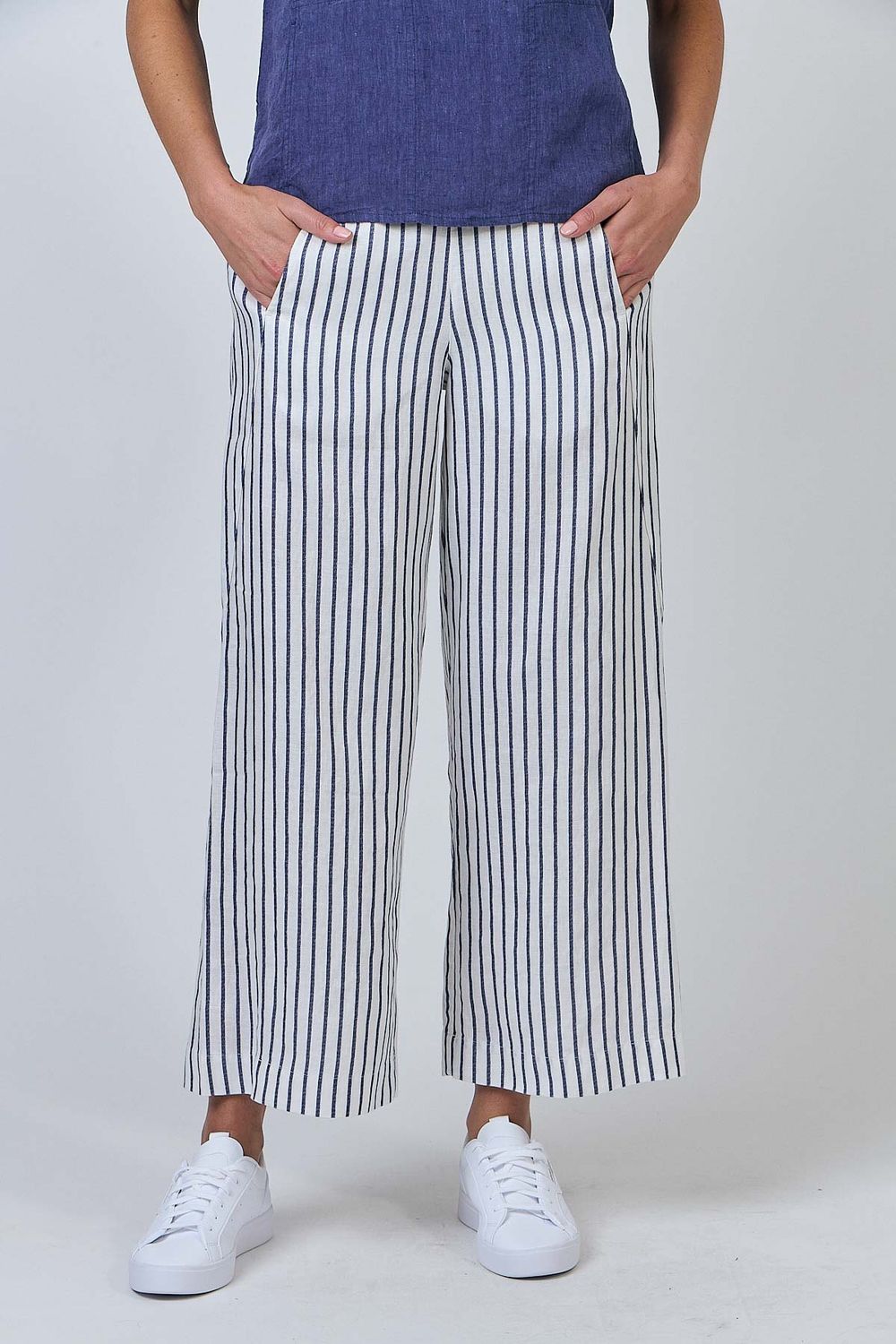 SOPHIE LINEN PANT - BLUBERRY/STRIPE