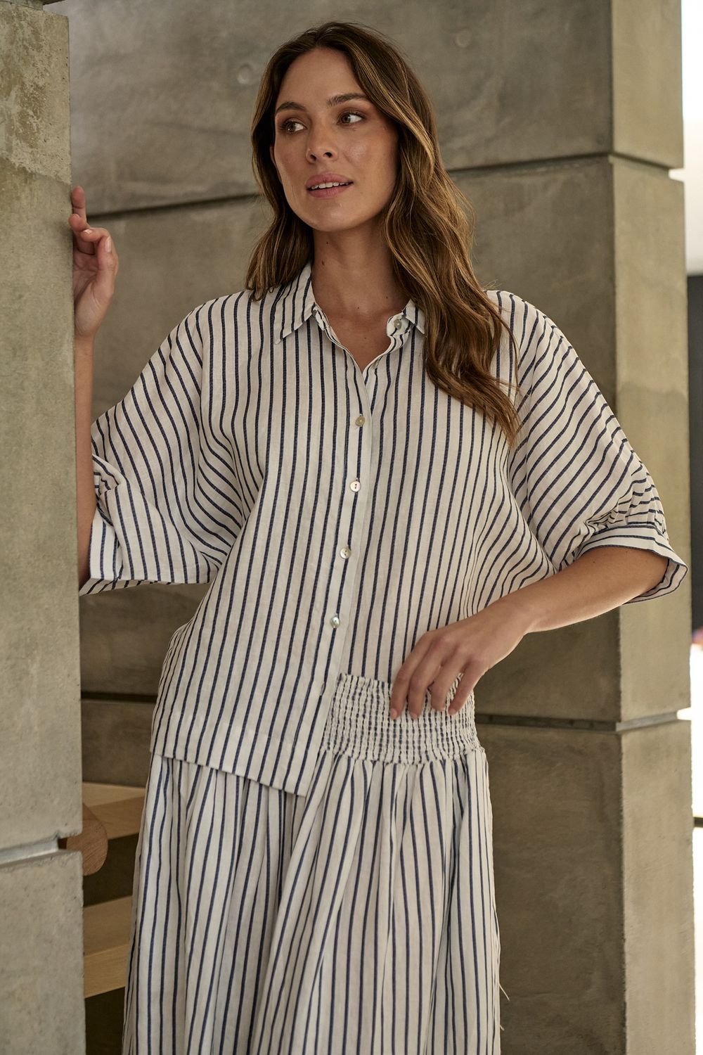 ANITA SLEEVE BLOUSE - BLUEBERRY/STRIPE