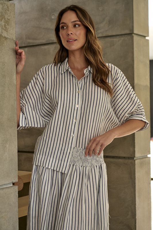 ANITA SLEEVE BLOUSE - BLUEBERRY/STRIPE