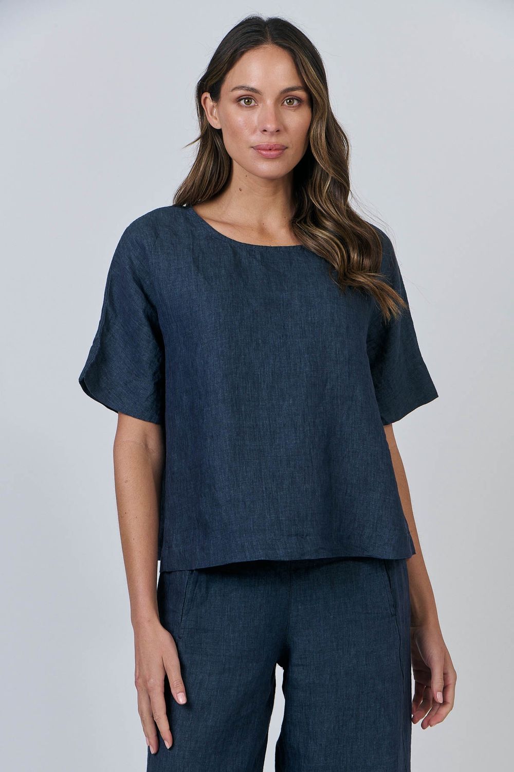 ISLA LINEN BLOUSE - NAVY
