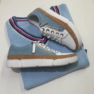 TORRY LEATHER SNEAKER - WHITE/DENIM