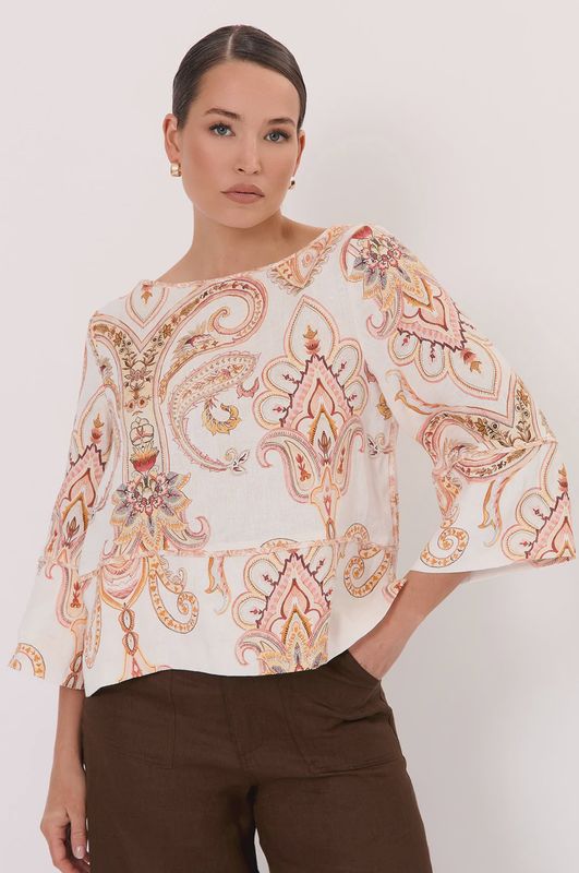 PHOENIX LINEN BLOUSE - PINK/PRINT