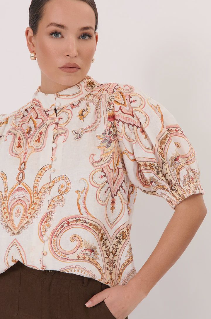 LILLIAN SHORT SLEEVE BLOUSE - PINK/PRINT