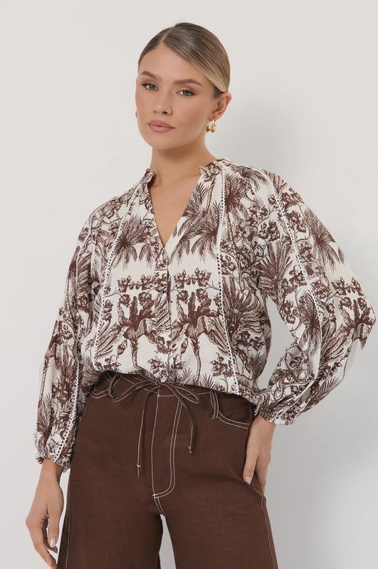 LORRAINE SLEEVE BLOUSE - CHOC/PRINT