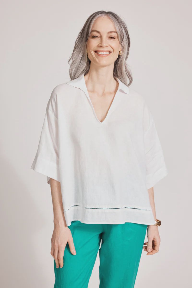 MIRAMAR COLLARED TOP - WHITE