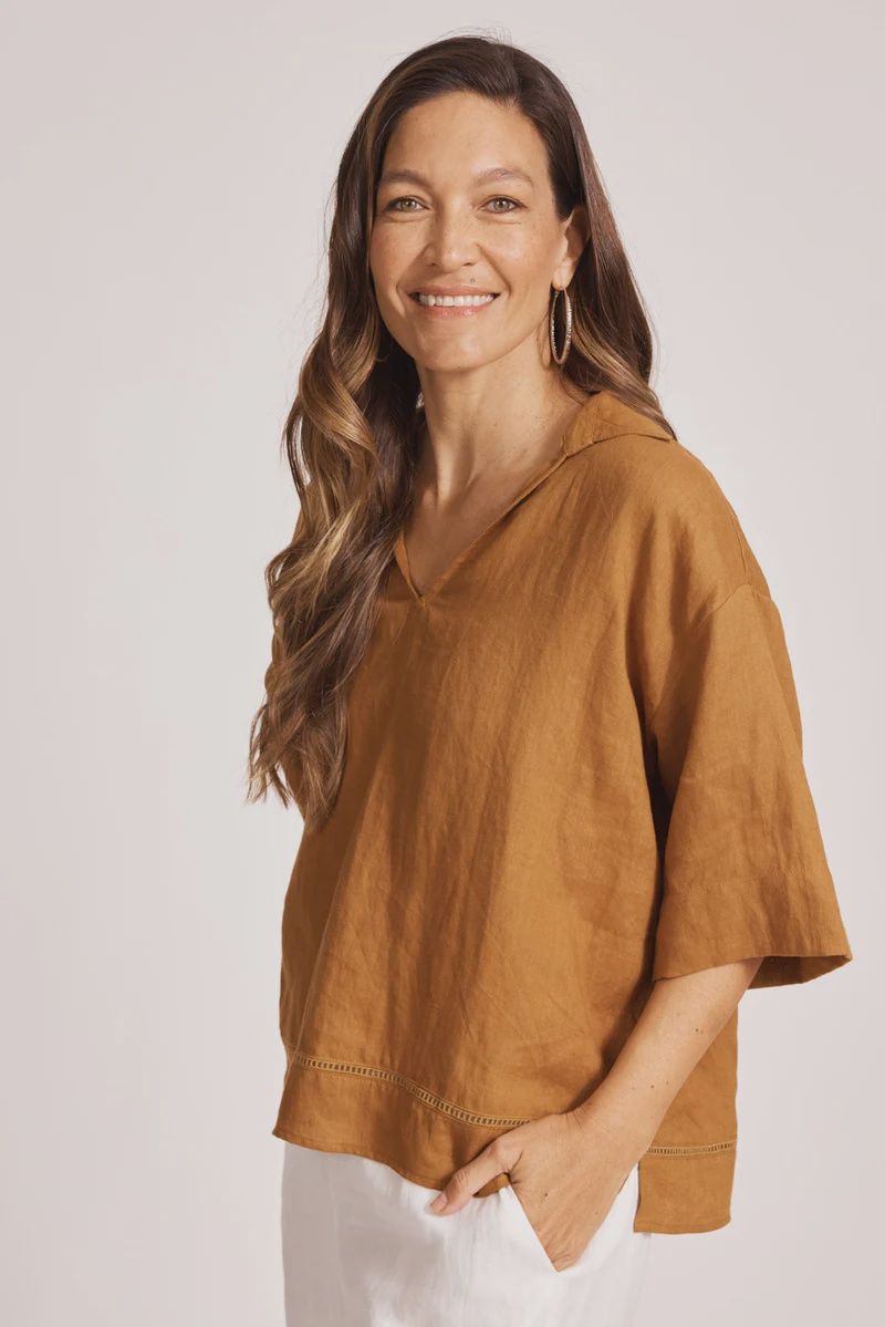 MIRAMAR COLLARED TOP - CAMEL