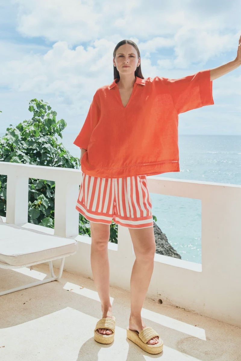 MIRAMAR COLLARED TOP - CORAL