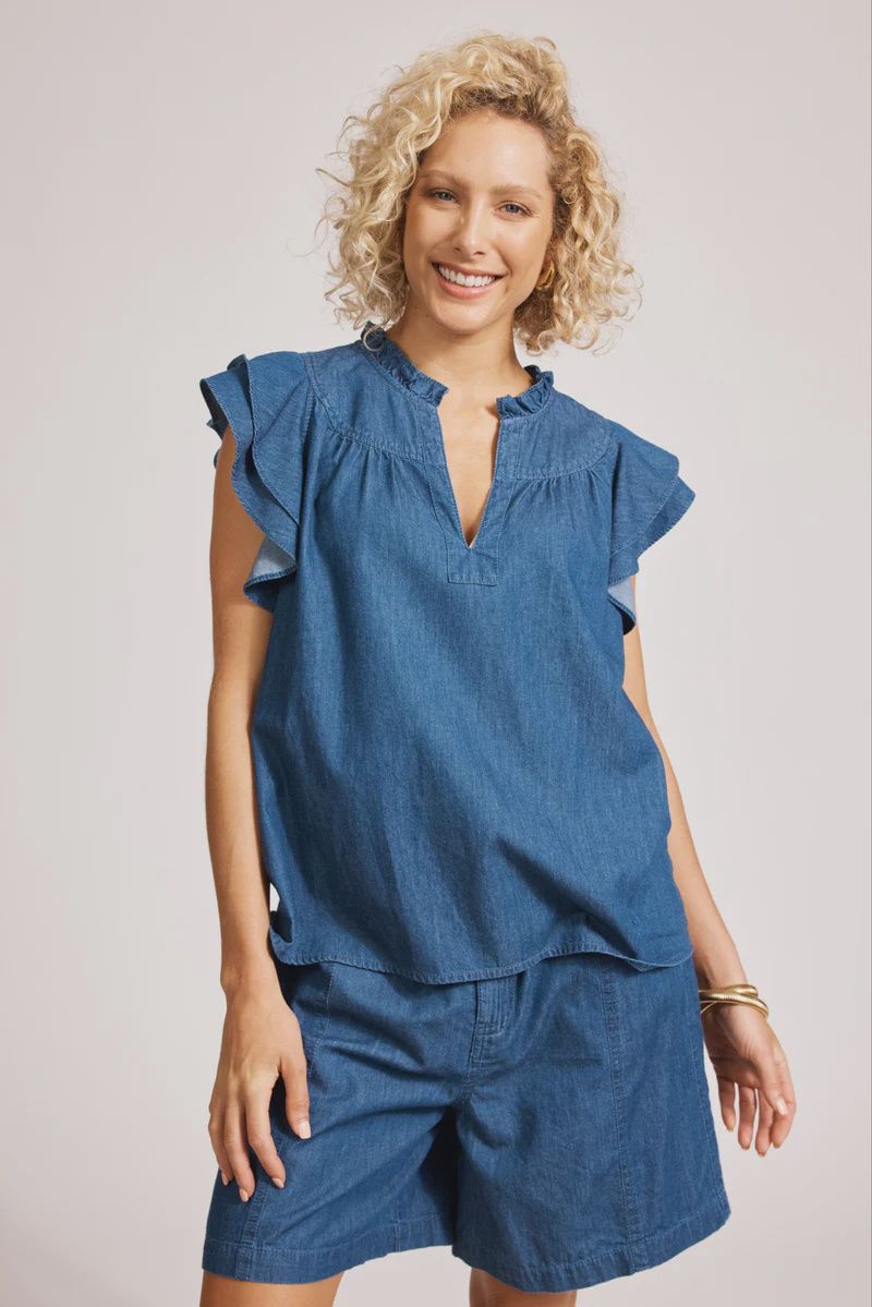 MELENIA FRILL TOP - DENIM INDIGO