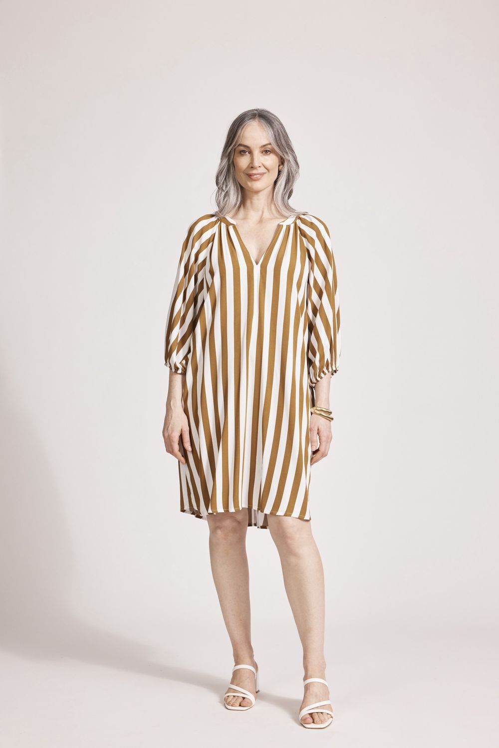 TREVILLE STRIPE DRESS - CARAMEL