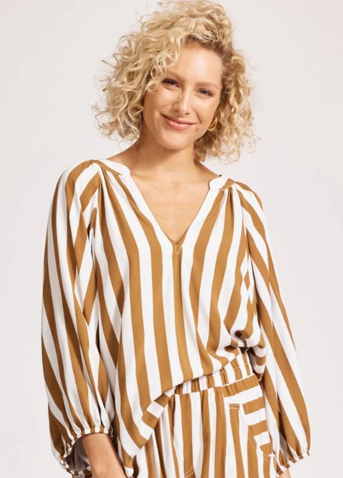 TREVILLE STRIPE BLOUSE - CARAMEL