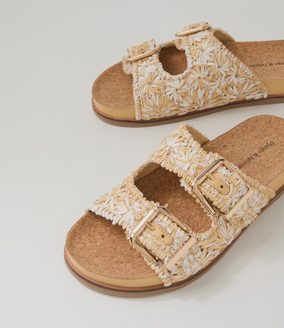 QUIPP LEATHER SLIDE - NATURAL/RAFFIA