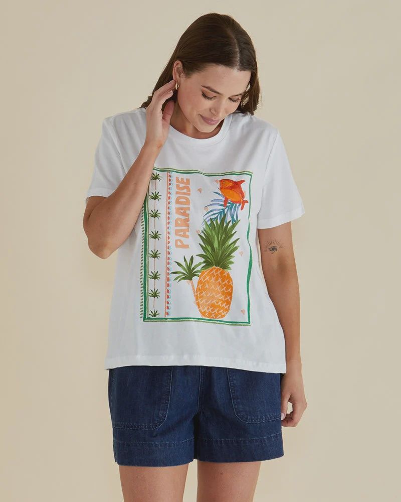 ELLIA CREW TEE - PARADISE BEACH PRINT