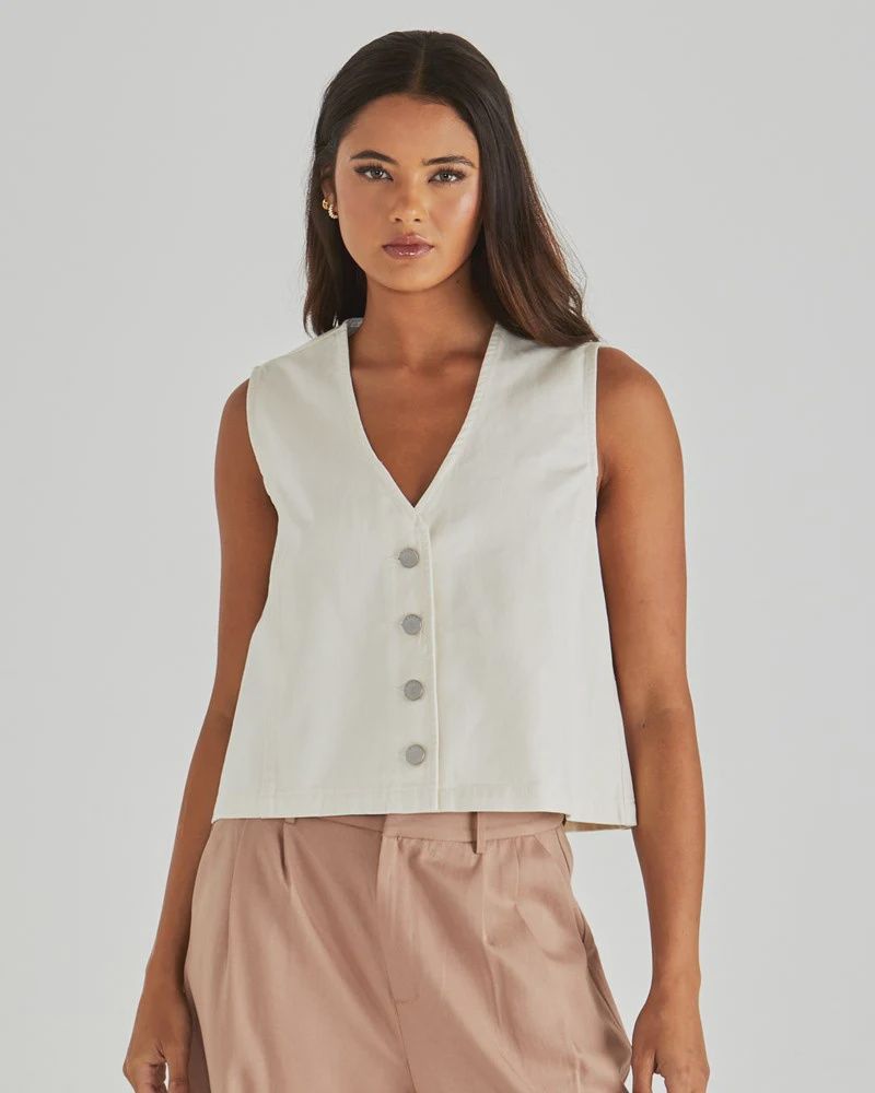 SABINE DENIM VEST - WASH CREAM