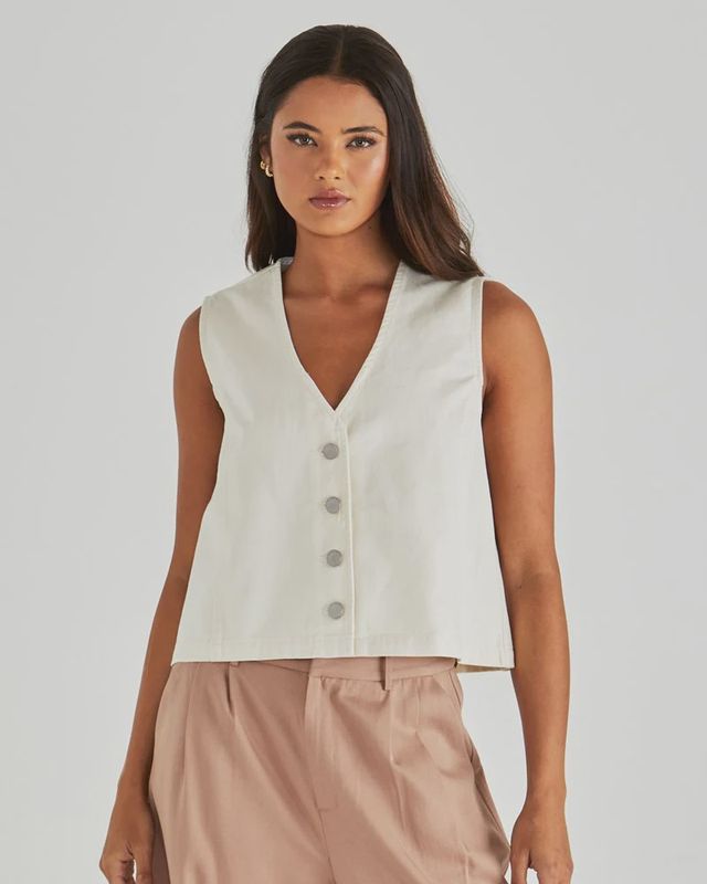 SABINE DENIM VEST - WASH CREAM
