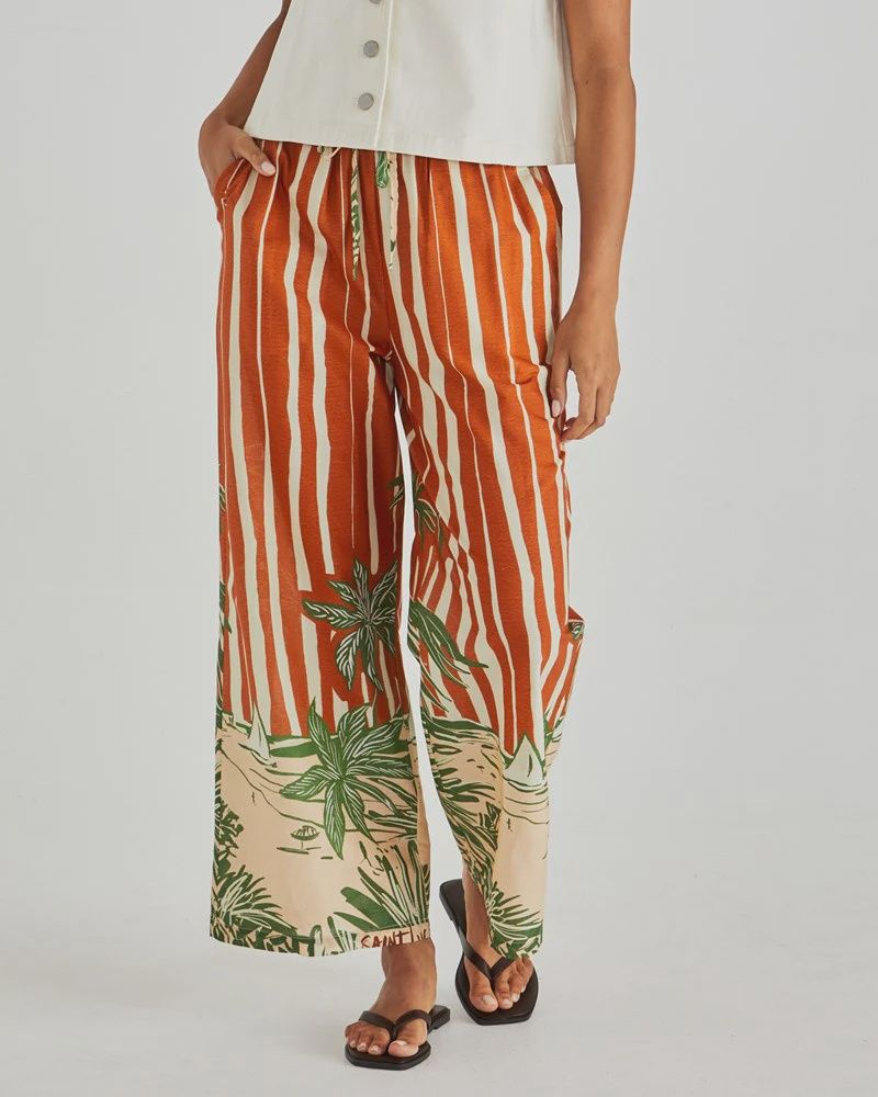 MINA ELASTICATED PANT - PALM STRIPE ORANGE