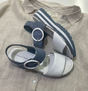 HARLOWS LEATHER SANDLE - WHT/BLUE