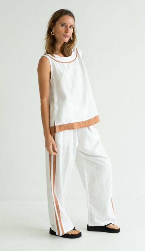 VIOLET LINEN BLEND PANT - WHITE